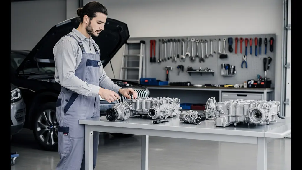 Expert automobile inspectant le moteur d'un véhicule avec des outils de diagnostic dans un atelier professionnel