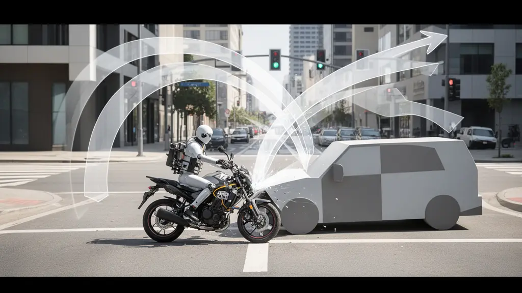 Décomposition temporelle d'un accident urbain à 50 km/h montrant les différentes phases de la collision.