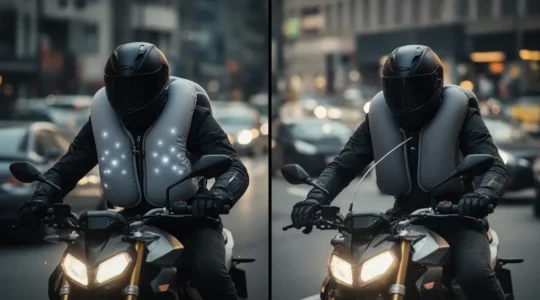 Comparaison visuelle entre un système d'airbag moto autonome et filaire