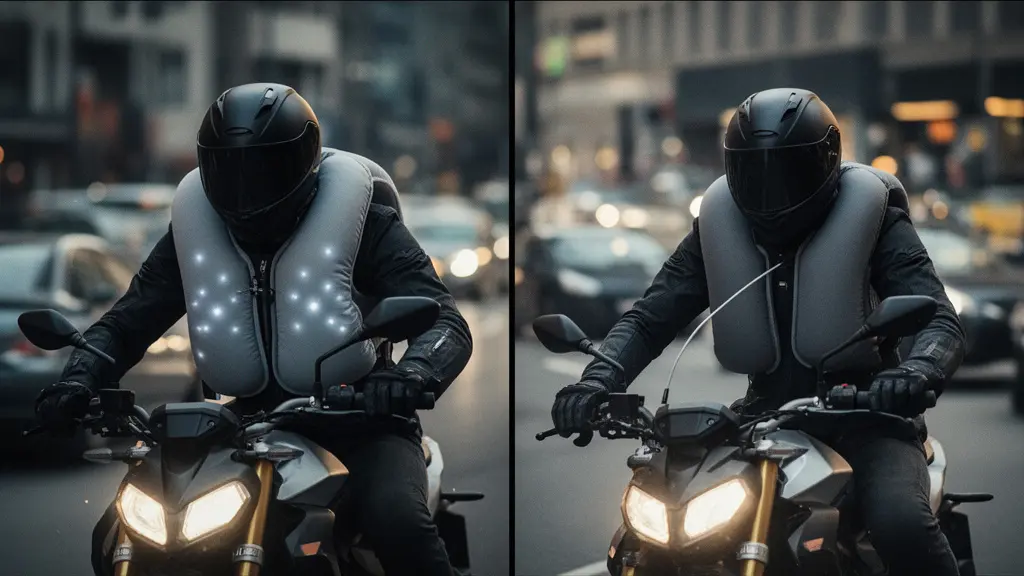 Comparaison visuelle entre un système d'airbag moto autonome et filaire