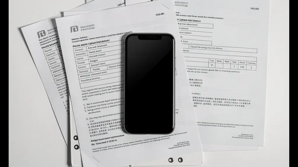 Smartphone et documents médicaux organisés sur une table pour la déclaration d'accident