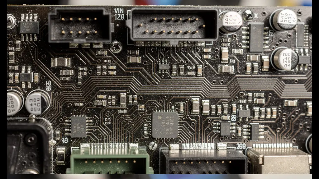 Gros plan macro sur un boîtier ECU de moto lors d'une expertise technique
