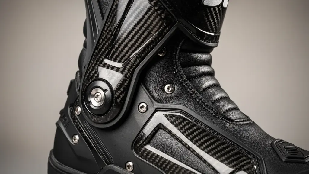 Mécanisme de protection par rigidité transversale d'une botte moto empêchant la torsion latérale du pied