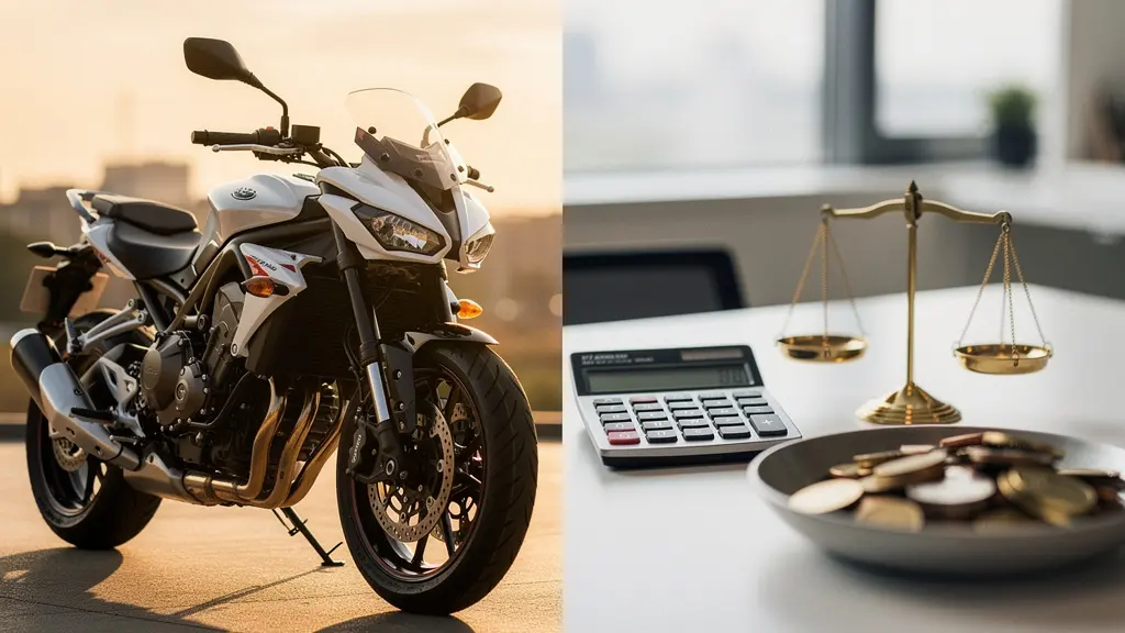 Comparaison visuelle entre une moto neuve et ses options d'assurance
