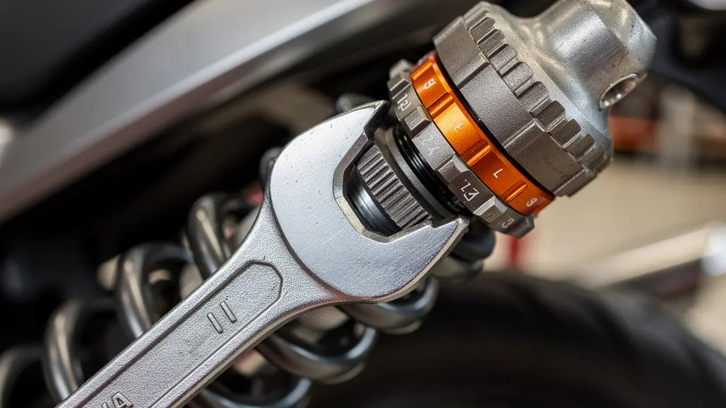 Vue macro des molettes de réglage de suspension avec outils spécialisés