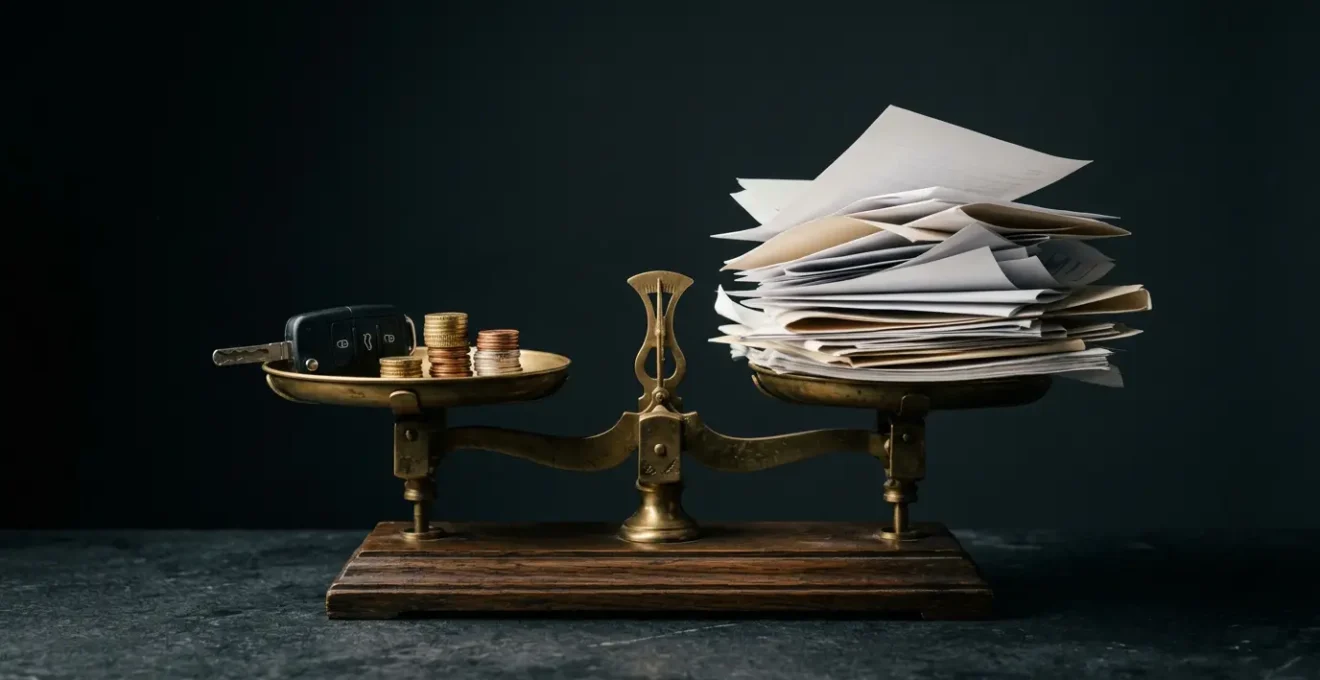 Illustration montrant une balance déséquilibrée entre valeur marchande et capital dû en leasing