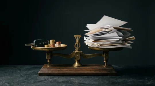 Illustration montrant une balance déséquilibrée entre valeur marchande et capital dû en leasing