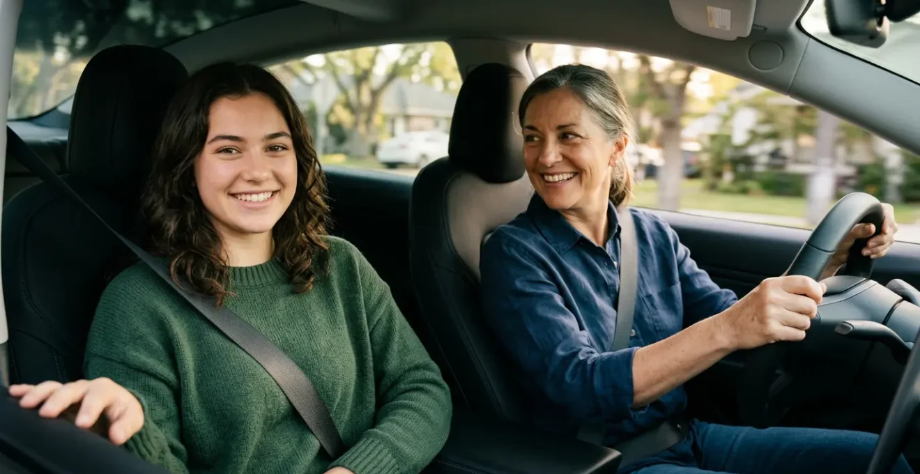 Jeune conducteur avec parent en voiture pendant la conduite accompagnée