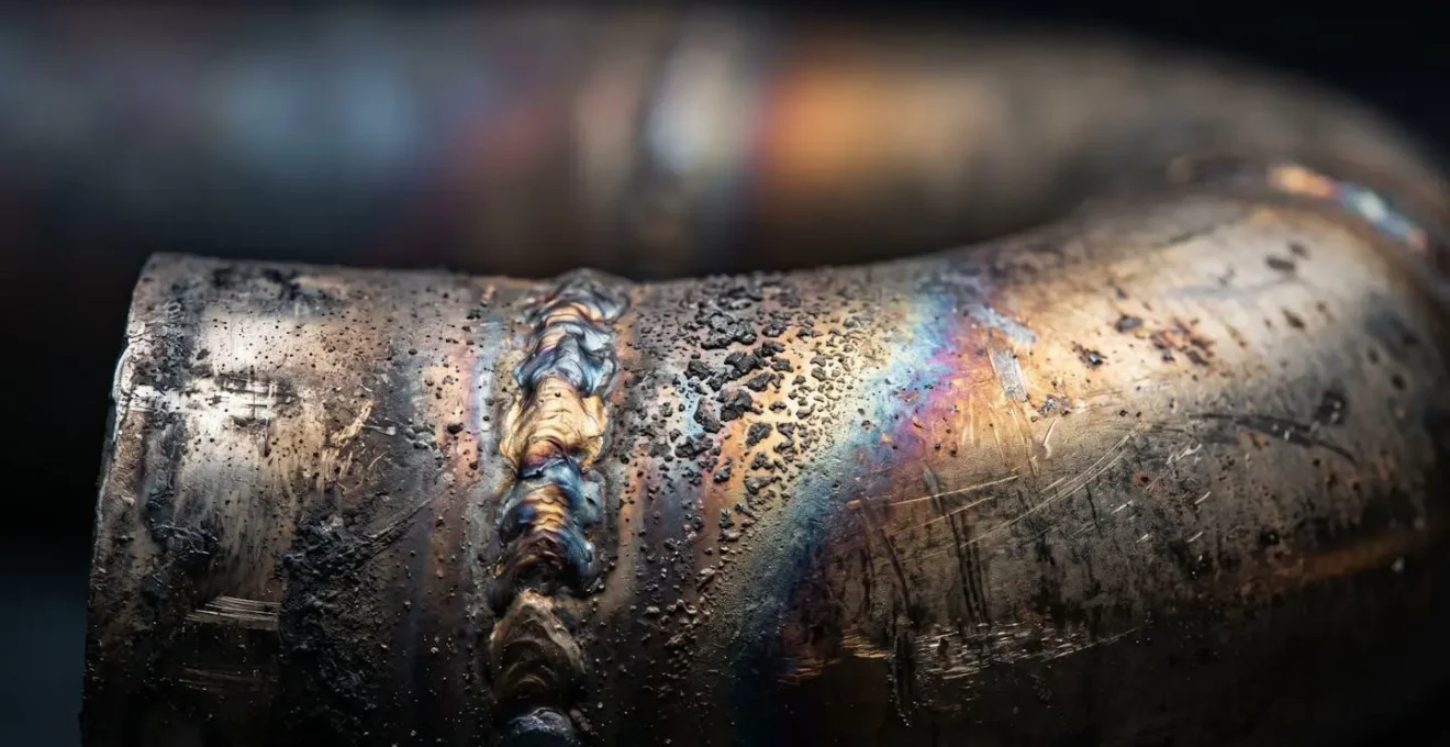 Détail macro d'un échappement de moto avec textures métalliques