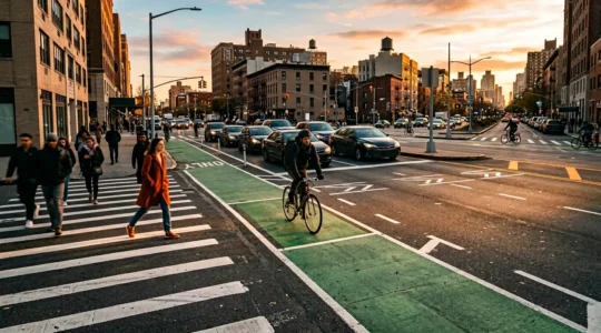 Intersection urbaine avec sas vélo et piétons engagés sur passage clouté