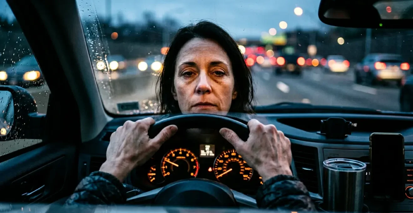 Conducteur fatigué au volant montrant des signes précurseurs de somnolence