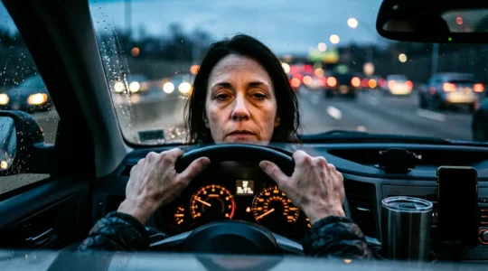 Conducteur fatigué au volant montrant des signes précurseurs de somnolence