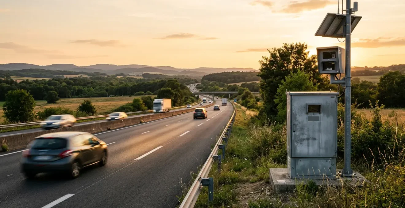 Radar automatique fixe en bord de route mesurant la vitesse des véhicules
