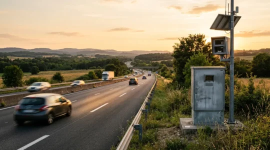 Radar automatique fixe en bord de route mesurant la vitesse des véhicules